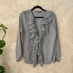 Cyrus Gray Ruffle Cardigan Waterfall Front Sweater Women’s Small
